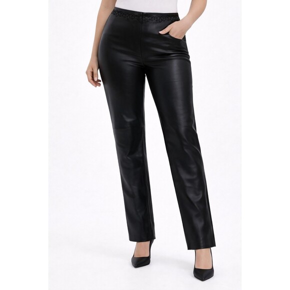 belle sport Pants - Belle Sport Womens Genuine Leather Pants Black Size 8 Straight Leg Elegant